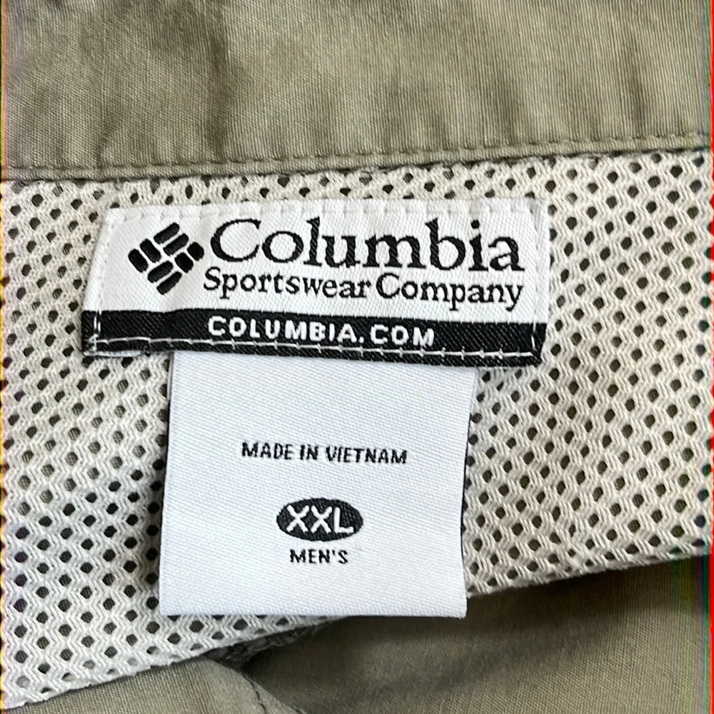 Columbia PFG Fishing Shirt Men's Sie XXL Khaki Tan Tackle Pockets Vented Back - Picture 3 of 14